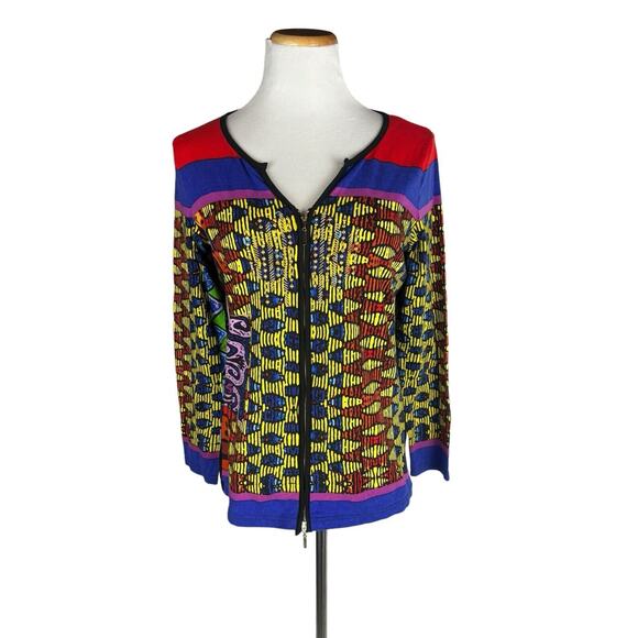 Berek‎ 2 Way Full Zip Cardigan Beaded 90s Graphic Wearable Art Medium Cotton - Picture 1 of 10